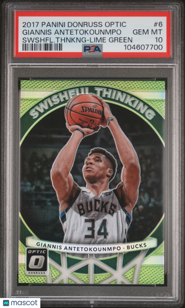 2017 Panini Donruss Optic Swishful Thinking Giannis Antetokounmpo #6 Swshfl. Thnkng Lime Green PSA 10