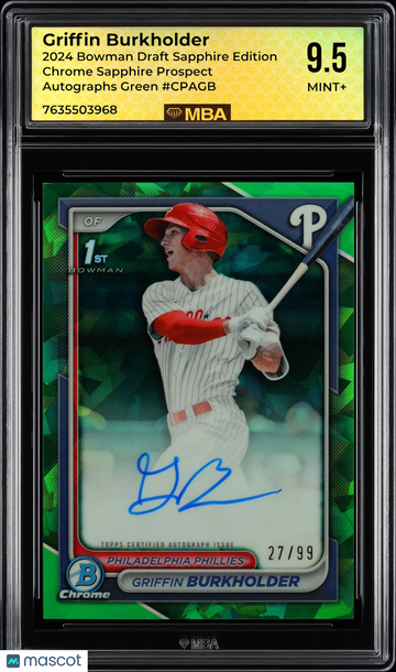 2024 Bowman Draft Sapphire Edition Chrome Sapphire Prospect Auto Griffin Burkholder #CPAGB Green MBA 9.5