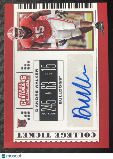 D'Andre Walker 2019 Contenders Draft Picks Rookie Auto #185 Georgia Bulldogs 🏈