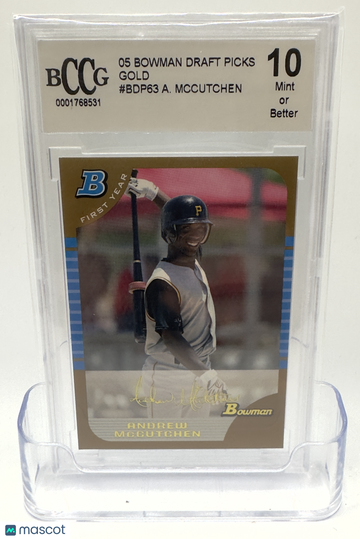 Graded 2005 Topps Bowman Draft Picks Prospects BDP63 Andrew McCutchen Pirates Auto BCCG 10
