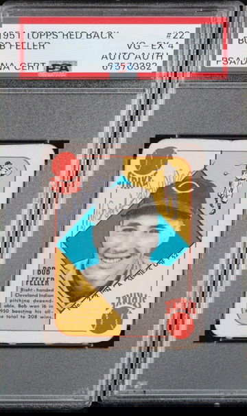 1951 Topps Red Back Bob Feller #22 AUTO PSA 4 VGEX! POP 2 HIGHEST GRADED!!