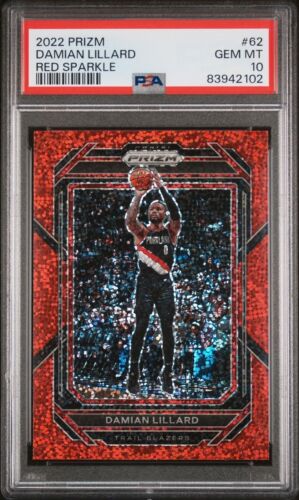 2022-23 Panini Prizm Damian Lilliard Red Sparkle SSP RARE COLOR MATCH PSA 10