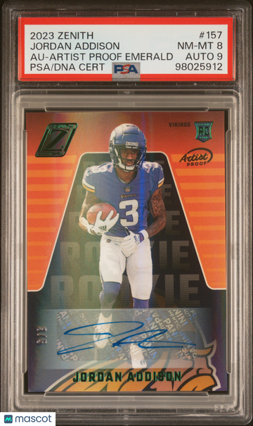 2023 Panini Zenith Jordan Addison #157 Au Artist Proof Emerald /6 PSA 8 Auto 9