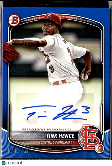 Tink Hence 2025 Topps Bowman Prospects. Auto Blue /15 St. Louis Cardinals