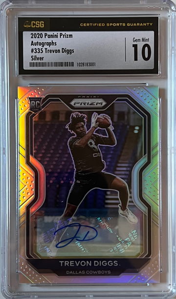 2020 Panini Prizm Autographs Silver Trevon Diggs RC Cowboys CSG 10