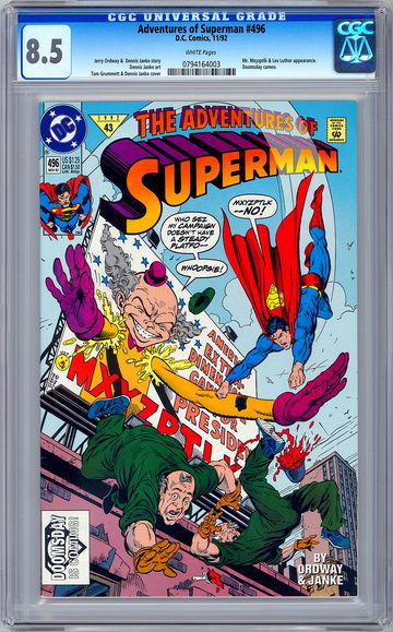 ADVENTURES OF SUPERMAN #496 CGC 8.5 *FIRST DOOMSDAY APP* DEATH OF SUPERMAN 1992