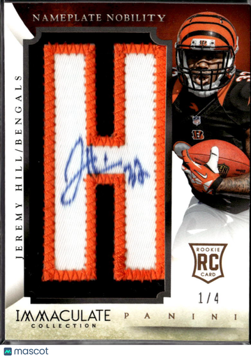 2015 Panini Immaculate Collection Nameplate Nobility Jeremy Hill #NN-JH /4 RC Nameplate Patch