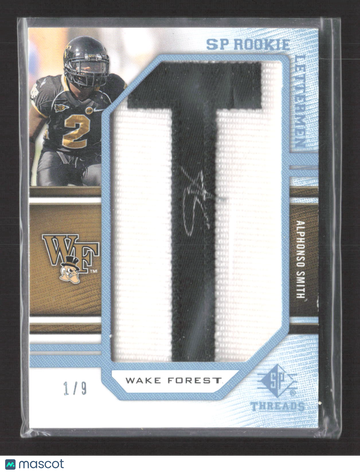 2009 Upper Deck SP Threads SP Rookie Lettermen Alphonso Smith #252 /9 Manufactured Patch