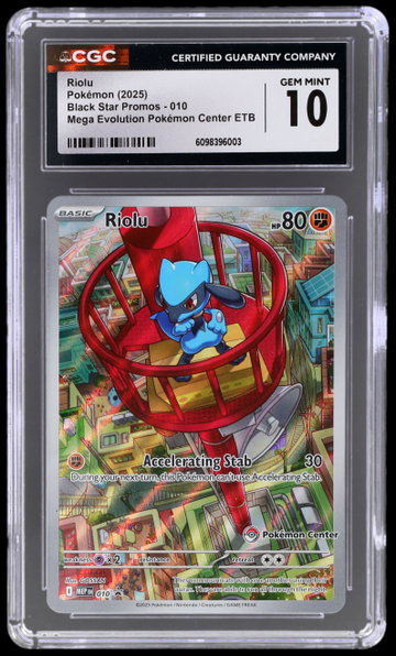 2025 Pokemon Mega Evolution Black Star Promo Mega Lucario Riolu Pokemon Center Elite Trainer Box CGC 10