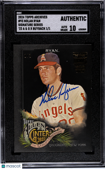 2024 Topps Archives Signature Series Nolan Ryan #93 '22 Allen & Ginter X Buyback 1 1 SGC A Auto 10