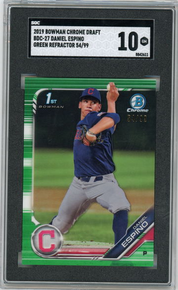 2019 Bowman Chrome Draft BDC-27 Daniel Espino Green Refractor 54/99 1st SGC 10 GEM MINT RC Cleveland Guardians