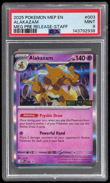 2025 Pokemon Black Star Promo Mega Evolution Alakazam Prerelease Staff PSA 9