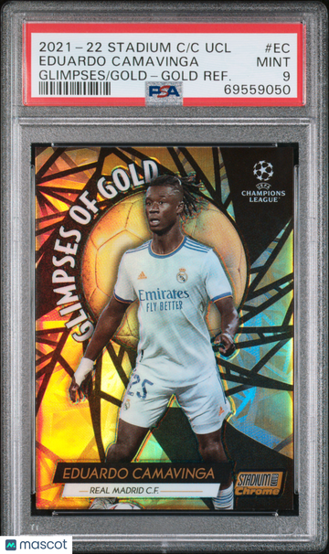 2021-22 Topps Club Chrome UEFA Champions League Glimpses Of Gold Eduardo Camavinga #EC Refractor PSA 9