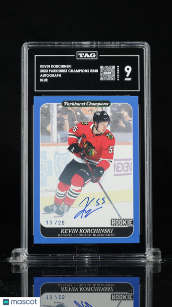 2023 Parkhurst Champions Kevin Korchinski #240 Blue Auto /25 Rookie TAG 9