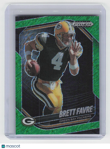 2025 Panini Prizm Black Brett Favre #58 Prizms Green Shimmer FOTL /7 MATCH LINE GOING DOWN BY FOOTBALL IS TOP LOADER CAR