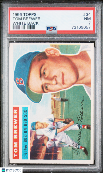 1956 Topps Tom Brewer #34 White Back PSA 7