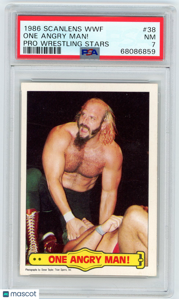 1986 Scanlens WWF Pro Wrestling Stars One Angry Man! #38 PSA 7