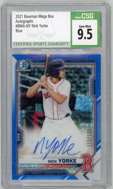 2021 Bowman Chrome Mega Box Nick Yorke Auto Blue Mojo Refractor CSG 9.5 / 10 Autograph Boston Red Sox