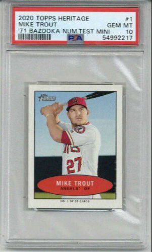 2020 TOPPS HERITAGE #1 '71 BAZOOKA TEST MINI MIKE TROUT BASEBALL CARD PSA 10