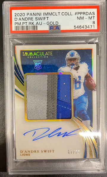 2020 Panini National Treasures D'Andre Swift RPA Gold /25 Psa 8