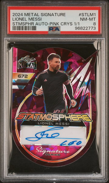 2024 Leaf Metal Statmospere Pink Lionel Messi #STLM1 Auto 1/1 PSA 8