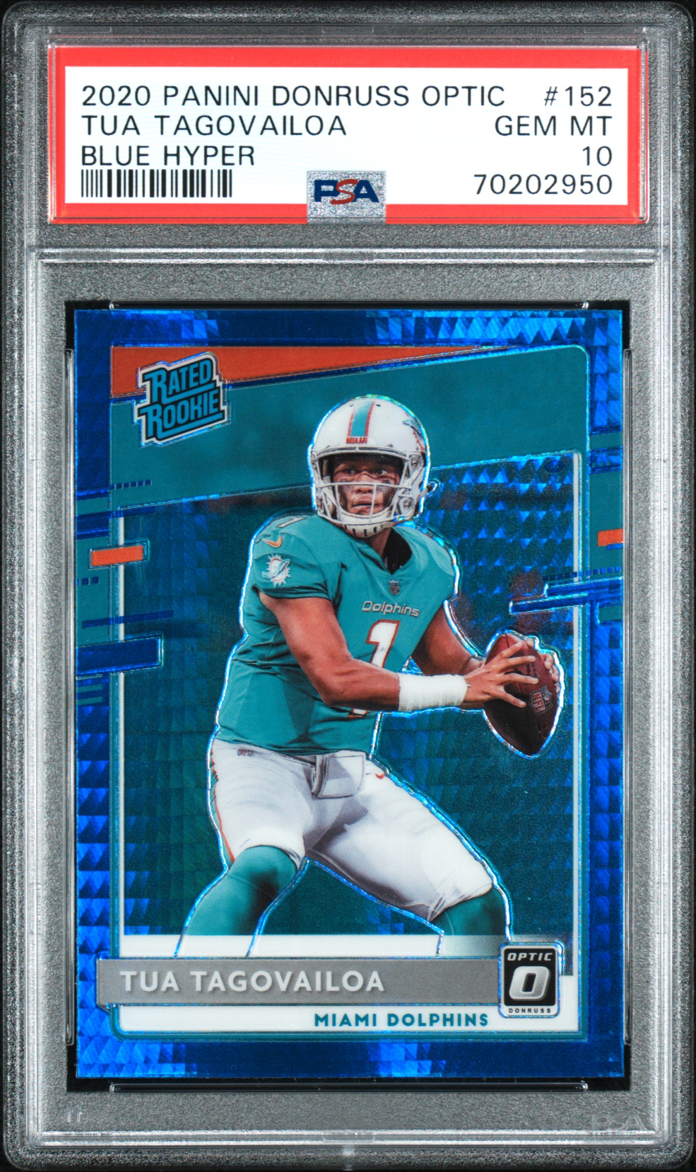 Tua Tagovailoa 2020 Donruss Optic Blue Hyper Rookie #152 PSA 10