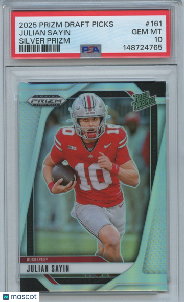 2025 Panini Prizm Draft Picks Julian Sayin #161 Silver Prizm Parallel/Variety Rookie Base Set PSA 10