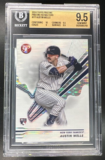 2024 Topps Pristine 177 Austin Wells Pristine Refractors Refractor Rookie Beckett 9.5 Gem Mint New York Yankees