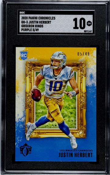 2020 Panini Chronicles GK-3 Justin Herbert Gridiron Kings Purple 5/49 SGC 10 GEM MINT! RC POP 2!