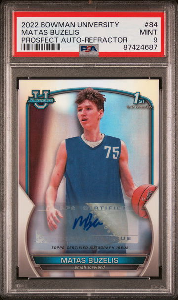 2022 BOWMAN UNIVERSITY CHROME MATAS BUZELIS AUTO REFRACTOR #84 PSA 9