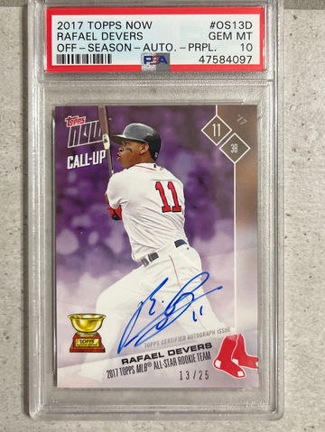 2017 Topps Now Off Season Auto Purple RC Rookie Rafael Devers Psa 10 POP 1 13/25