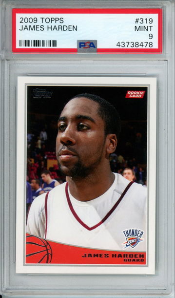 JAMES HARDEN 2009 TOPPS #319 PSA 9 MINT Rookie Card RC Thunder Nets Slight Case Crack Left of bottom of label