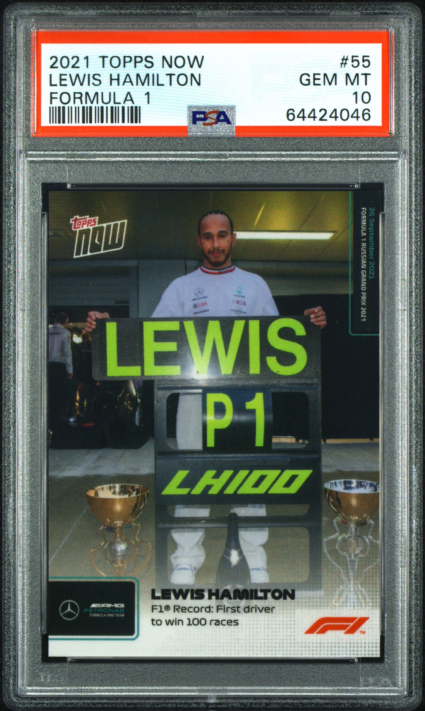 2021 Topps Now F1 #55 Lewis Hamilton 100 Race Wins PSA 10