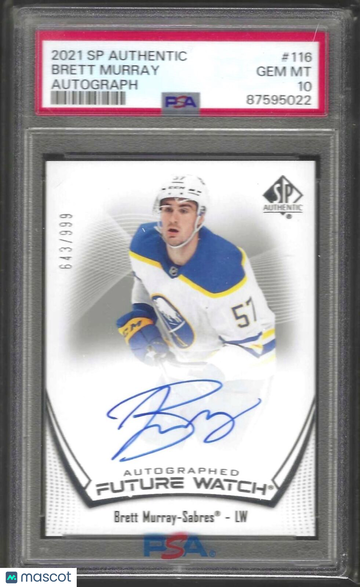 2021 SP Authentic Brett Murray #116 Autograph PSA 10