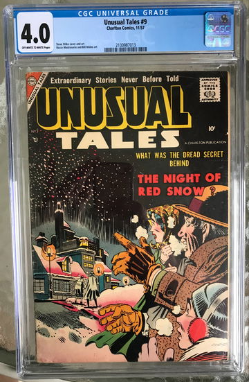 Unusual Tales #9 (1957) CGC 4.0 -- O/w to white pages; Steve Ditko SA horror