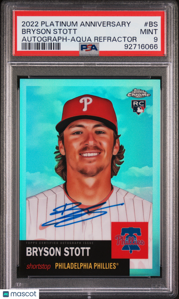 2022 Topps Chrome Platinum Anniversary Autograph Bryson Stott #BS Aqua Refractor PSA 9