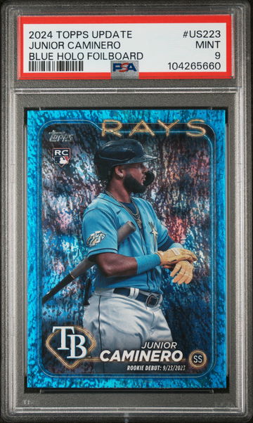 2024 Topps Update Blue Holo Foilboard Junior Caminero #US223 /999 PSA 9