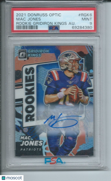 2021 Panini Donruss Optic Rookie Gridiron Kings Autographs Mac Jones #RGK6 Au. PSA 9
