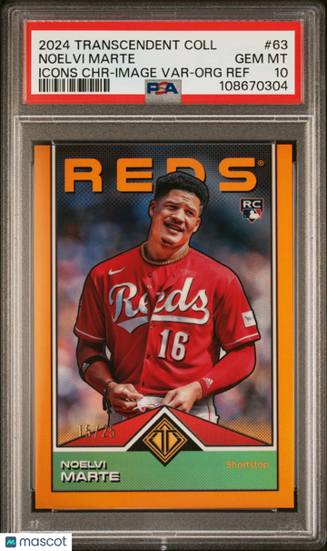 2024 Topps Transcendent Collection Transcendent Icons Chrome Noelvi Marte #63 Image Var Org Ref /25 PSA 10