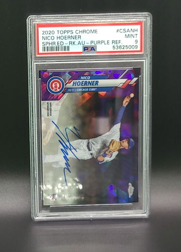 2020 Topps Chrome Sapphire Nico Hoerner Auto Purple PSA 9