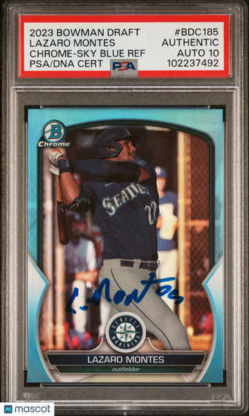 2023 Bowman Draft Lazaro Montes #BDC185 Chrome Sky Blue Ref PSA A Auto 10