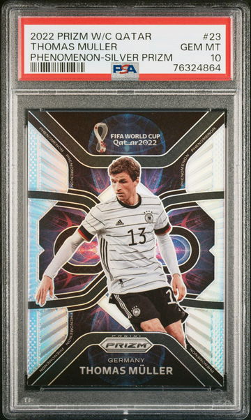 2022 PANINI PRIZM WORLD CUP THOMAS MULLER PHENOMENON SILVER PRIZM #23 PSA 10