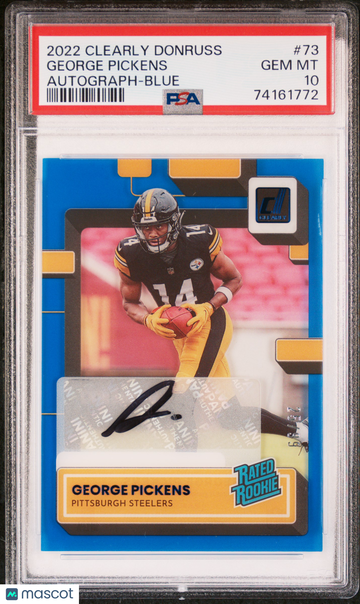 2022 Panini Clearly Donruss George Pickens #73 Autograph Blue /97 PSA 10