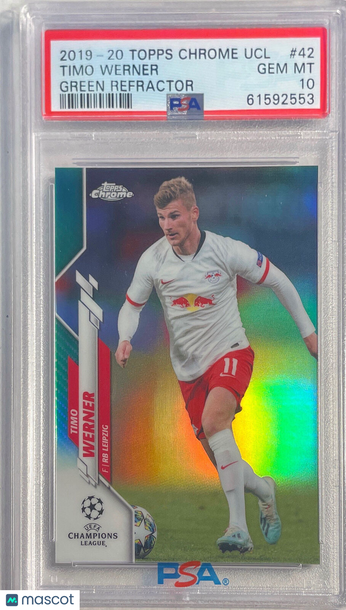 2019 Topps Chrome UEFA Champions League Timo Werner #42 Green Refractor PSA 10
