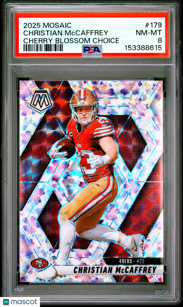 2025 Panini Mosaic Christian Mccaffrey #179 Cherry Blossom Choice /20 PSA 8