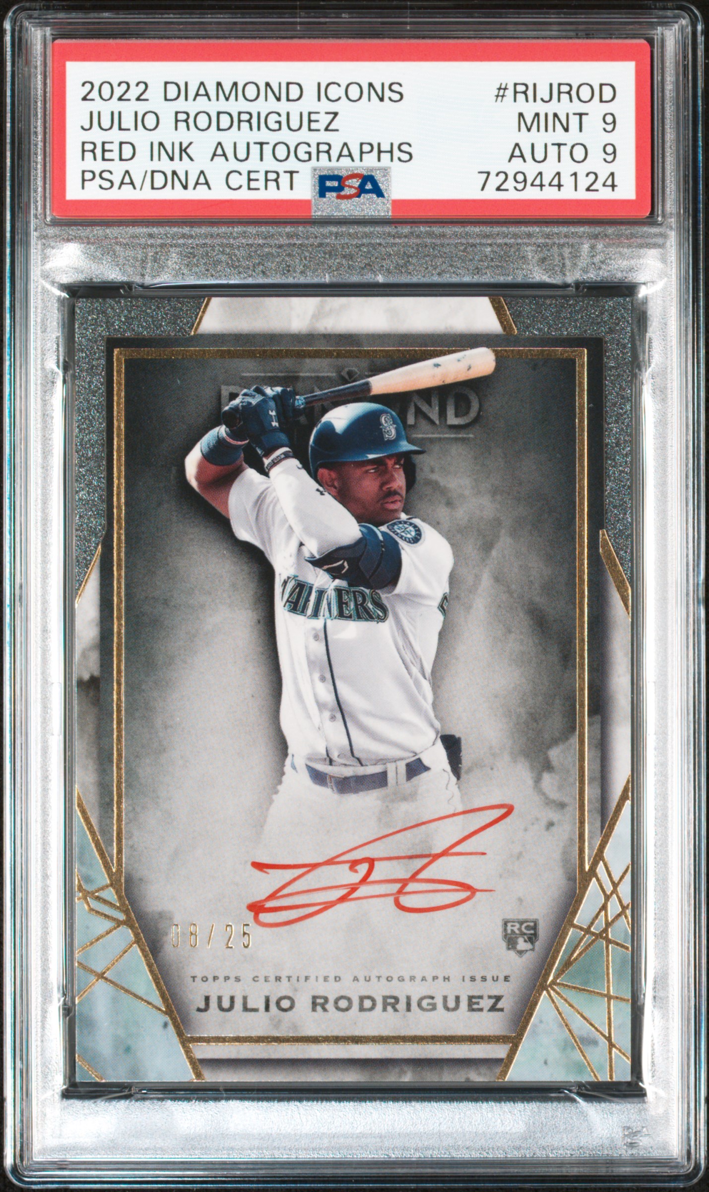 2022 Topps Diamond Icons Red Ink Autographs  Julio Rodriguez #RIJROD  PSA 9