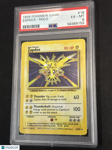 1999 Pokemon Game Zapdos Holo PSA 6 #16