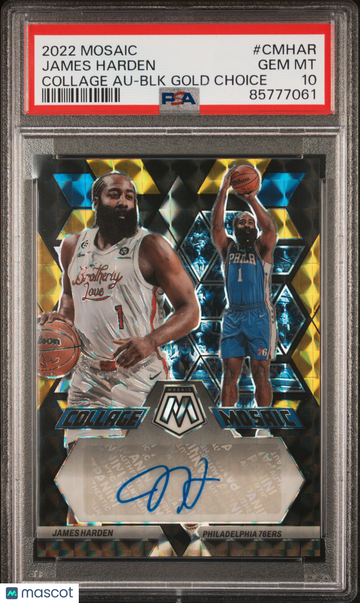 2022 Panini Mosaic Collage Autographs Mosaic James Harden #CMHAR BLK Gold Choice PSA 10