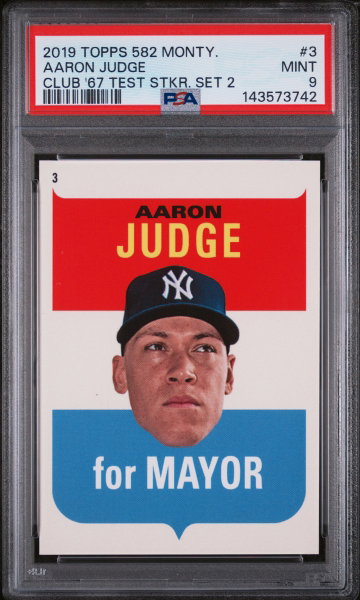 2018 Topps 582 Montgomery Club 1967 Test Sticker Set 2 Aaron Judge #3 PSA 9
