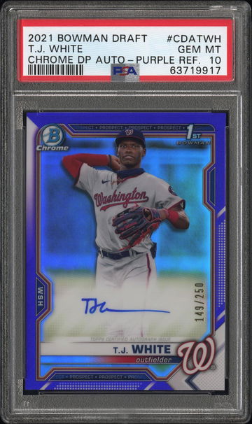 2021 BOWMAN DRAFT AUTO T.J. WHITE PURPLE PSA 10